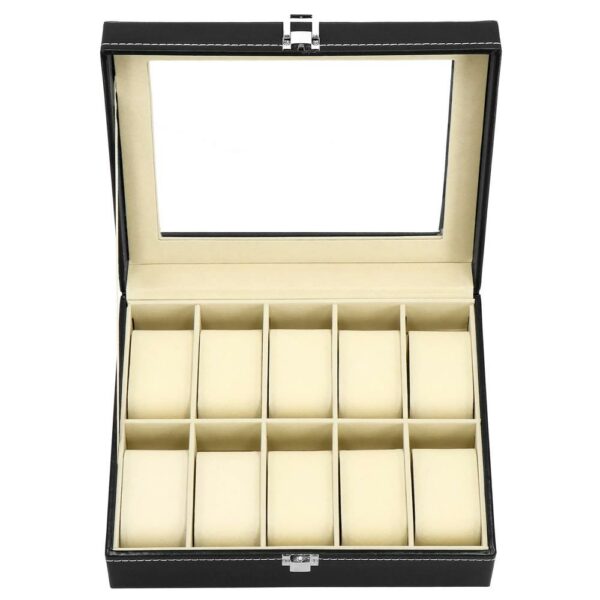 (DL) Cutie depozitare si organizare ceasuri, MDF, piele ecologica, 25x20x8cm, negru - Image 9