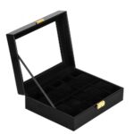 (DL) Óratároló és rendszerező doboz, MDF, ökobőr, 25x20x8cm, korom