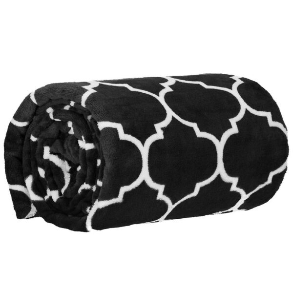 Patura pufoasa pentru 2 persoane, 200x220cm, cu model trifoi marocan, negru alb - Image 9
