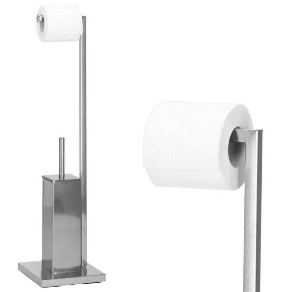 Stand cu perie WC si suport hartie igienica, inox, 75cm, argintiu - Image 9