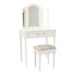 Triptik fésülködőasztal, fehér, fiókkal és 3 tükörrel, LED világítással, 74x40x137 cm