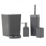 Műanyag fürdőszobai készlet, 5 darabos, szürke