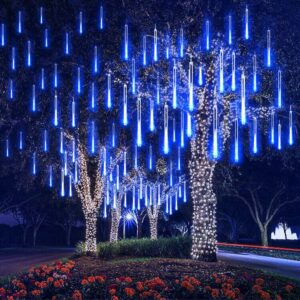 (DL) Instalatie de Craciun, 8 tuburi, 30cm, 144 LED, ploaie de meteoriti, albastru