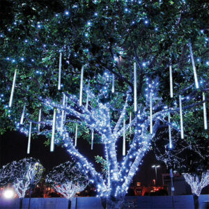 Instalatie de Craciun, 10 tuburi, 50cm, 480 LED, ploaie de meteoriti, alb