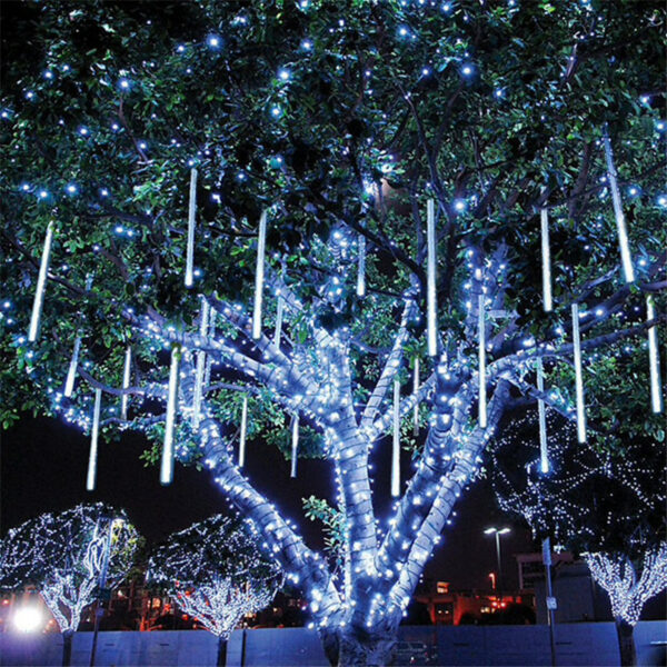 Instalatie de Craciun, 10 tuburi, 50cm, 480 LED, ploaie de meteoriti, alb