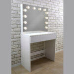 Masa de toaleta si machiaj Hollywood Plus, alba, cu oglinda mare si 12 LED-uri, 80x40x140 cm