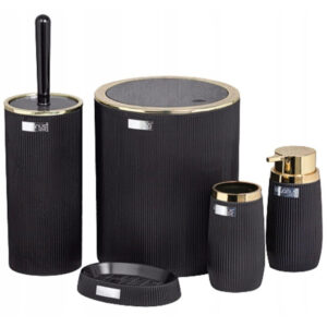 Set de accesorii rotunde pentru baie din plastic, 5 piese, negru