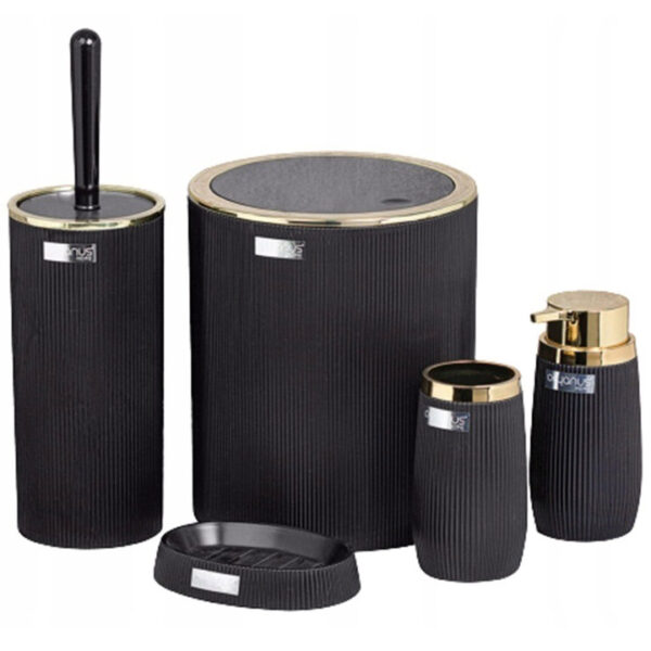 Set de accesorii rotunde pentru baie din plastic, 5 piese, negru