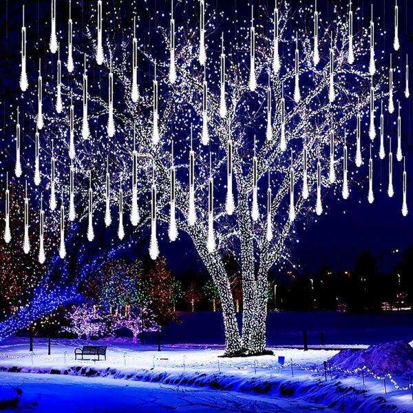 (DL) Instalatie de Craciun, 8 tuburi, 30cm, 144 LED, ploaie de meteoriti, alb