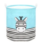 Ruha- vagy játéktároló kosár, 50x40 cm, pamut és lenvászon, 80 l, zebra, kék