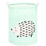 Ruha- vagy játéktároló kosár, 45x35 cm, pamut és lenvászon, 55 l, sündisznó, zöld