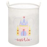Ruha- vagy játéktároló kosár, 45x35cm, pamut és lenvászon, 55 l, kastély, krém