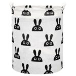 Ruha- vagy játéktároló kosár, 45x35 cm, pamut és lenvászon, 55 l, nyúl, szürke