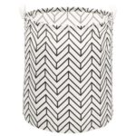 Ruha- vagy játéktároló kosár, 45x35 cm, pamut és lenvászon, 55 l, fekete-fehér