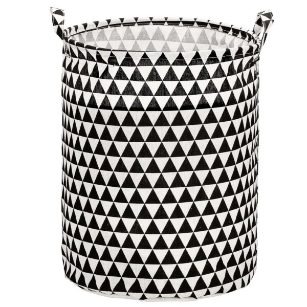 Tárolókosár ruhák vagy játékok tárolására, 45x35 cm, pamut és lenvászon, 55 l, háromszögek, fekete-fehér