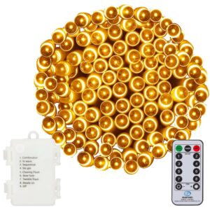 Instalatie lumini de exterior pentru gradina, 10.5 metri, 100 LED-uri, cu baterii, galben