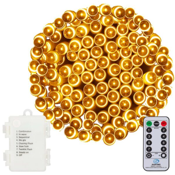 Kültéri lámpa beépítés a kertbe, 9 méter, 120 LED, elemekkel, sárga