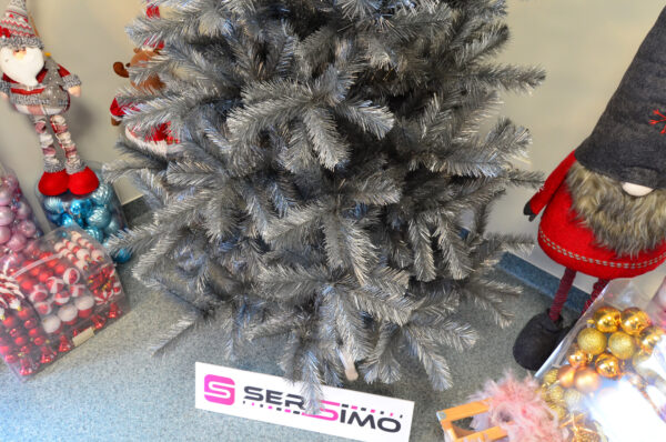 Brad artificial Christmas Deluxe by Sersimo, Silver, argintiu lucios, 220cm - Image 10