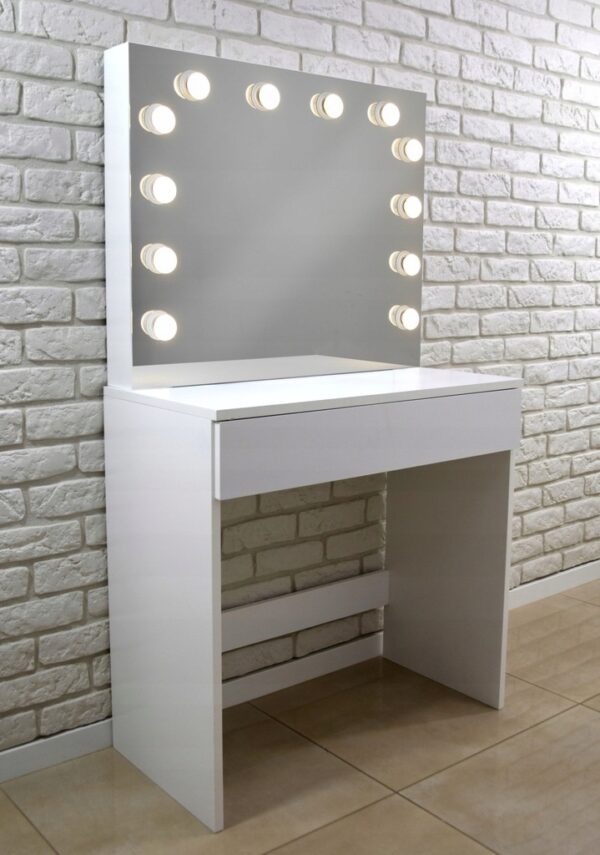 Masa de toaleta si machiaj Hollywood Plus, alba, cu oglinda mare si 12 LED-uri, 80x40x140 cm - Image 10