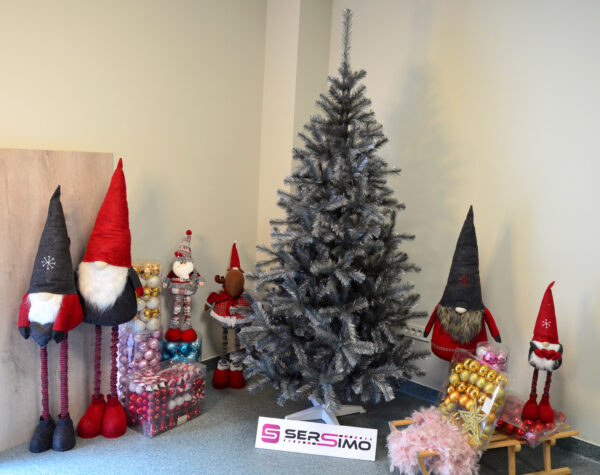 Brad artificial Christmas Deluxe by Sersimo, Silver, argintiu lucios, 220cm - Image 11