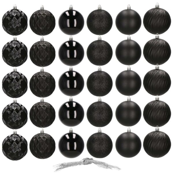 Set globuri de Craciun, 30 bucati, 8cm, 6 modele, negru - Image 12