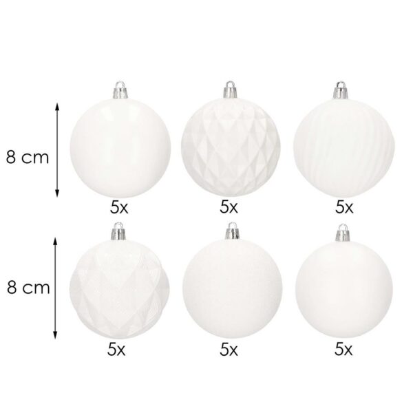 Set globuri de Craciun, 30 bucati, 8cm, 6 modele, alb - Image 11