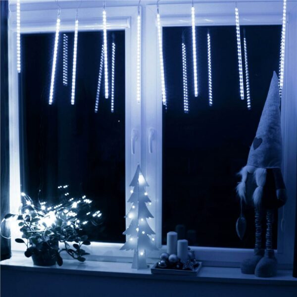 (DL) Instalatie de Craciun, 8 tuburi, 30cm, 144 LED, ploaie de meteoriti, alb - Image 12
