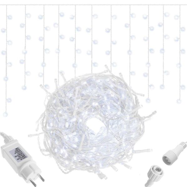 Fényfüggöny 300 LED, 12m, beltéri/kültéri használatra, vakuval, fehér világítással - Image 11