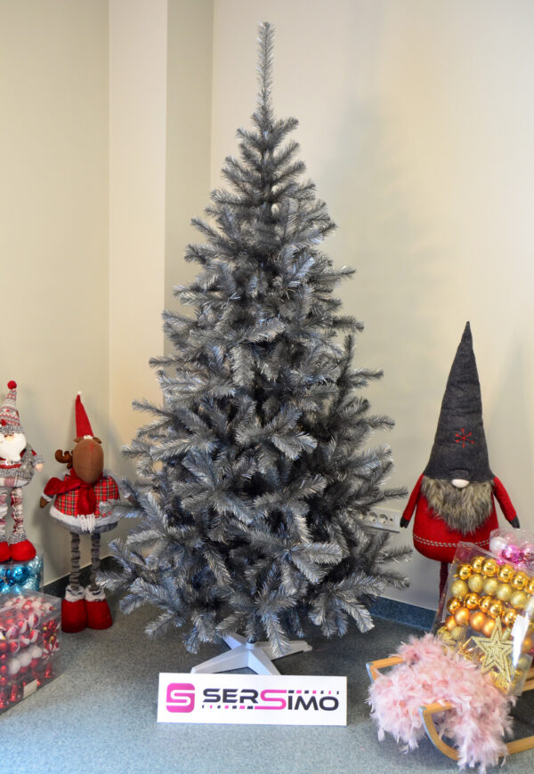Brad artificial Christmas Deluxe by Sersimo, Silver, argintiu lucios, 220cm - Image 12