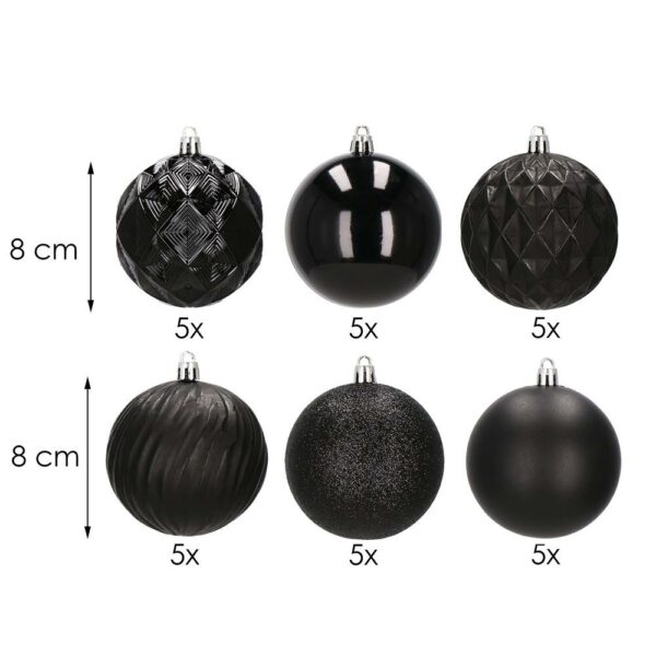 Set globuri de Craciun, 30 bucati, 8cm, 6 modele, negru - Image 13