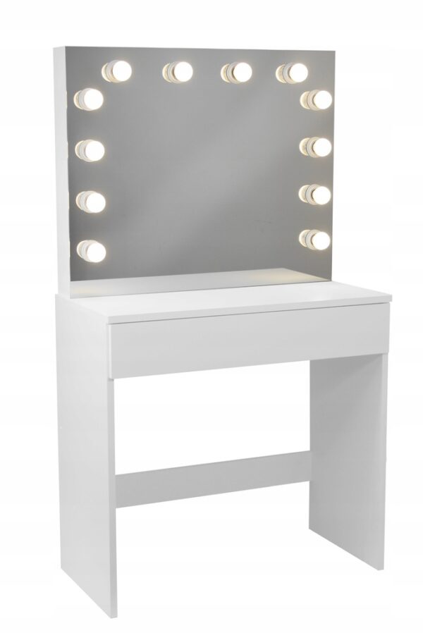 Masa de toaleta si machiaj Hollywood Plus, alba, cu oglinda mare si 12 LED-uri, 80x40x140 cm - Image 12
