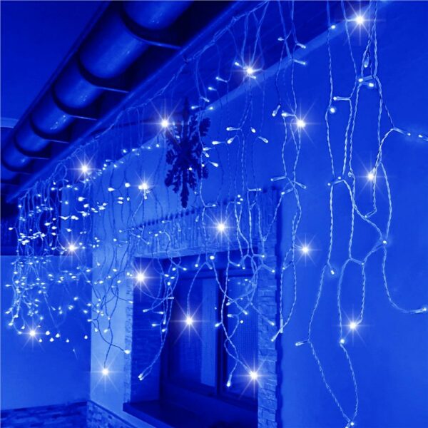 (DL) Ghirlanda luminoasa tip perdea 300 LED-uri, 12m, pentru interior/exterior, cu flash, iluminare albastra - Image 12