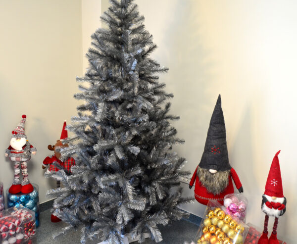 Brad artificial Christmas Deluxe by Sersimo, Silver, argintiu lucios, 220cm - Image 13