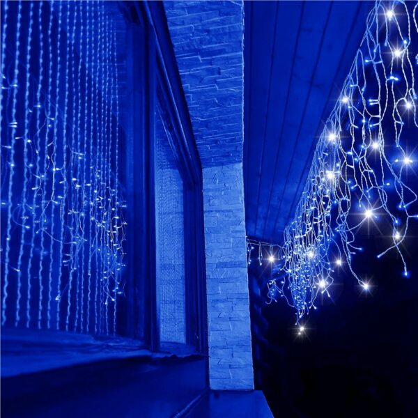(DL) Ghirlanda luminoasa tip perdea 300 LED-uri, 12m, pentru interior/exterior, cu flash, iluminare albastra - Image 13