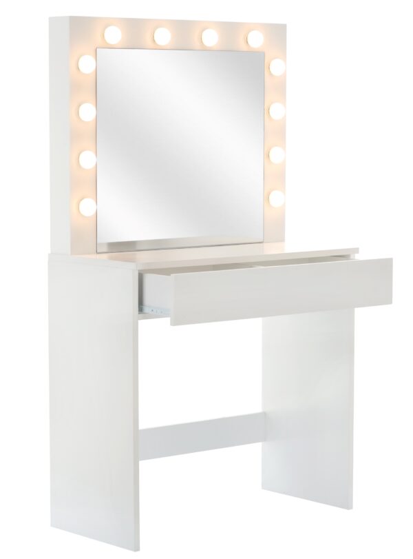 Masa de toaleta si machiaj Hollywood, alba, cu oglinda si 12 LED-uri, 80x40x140 cm - Image 15