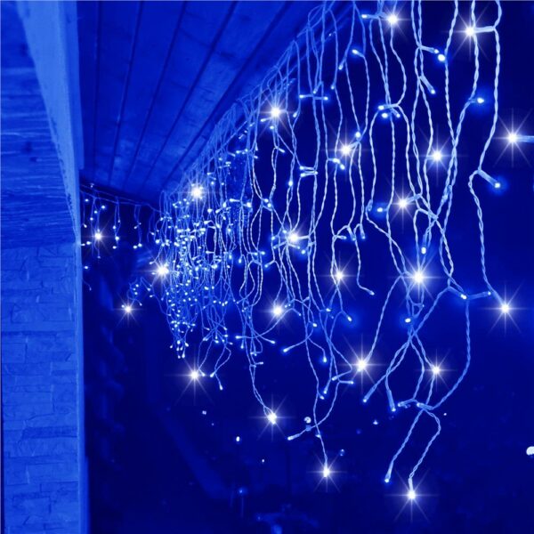 (DL) Ghirlanda luminoasa tip perdea 300 LED-uri, 12m, pentru interior/exterior, cu flash, iluminare albastra - Image 14