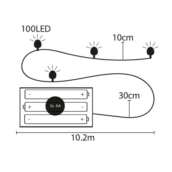 Instalatie lumina decorativa cu 100 LED-uri, 10m, alimentare baterii, telecomanda, iluminare galbena - Image 13