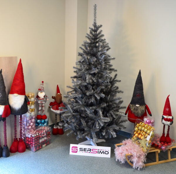 Brad artificial Christmas Deluxe by Sersimo, Silver, argintiu lucios, 220cm - Image 14