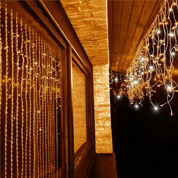 Fényfüggöny 300 LED, 12m, beltéri/kültéri használatra, vakuval, sárga világítással - Image 15