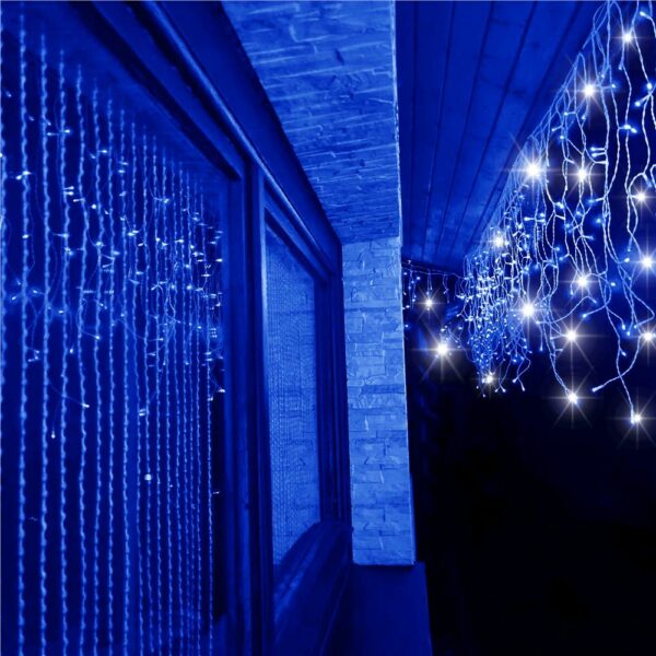 (DL) Ghirlanda luminoasa tip perdea 300 LED-uri, 12m, pentru interior/exterior, cu flash, iluminare albastra - Image 15