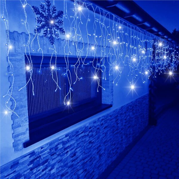 (DL) Ghirlanda luminoasa tip perdea 300 LED-uri, 12m, pentru interior/exterior, cu flash, iluminare albastra - Image 16