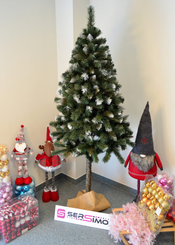 Mesterséges karácsonyfa Christmas Deluxe by Sersimo, fa törzsű talppal, havas (Snow), 220 cmPARAMÉTEREK: Fa magassága: 220 cm Zöld talp mérete: 21 x 21 cm Csúcs magassága: kb. 30 cm A karácsonyfa maximális szélessége (átmérő): 90 cm Talp magassága: 10 cm Ágszintek száma: 11 + csúcs Ágak száma: 32 Elágazások száma: 281 Törzs átmérője: kb. 8 cm Összecsukható talp A korona elemeinek száma: 2 Fából készült törzs magassága: kb. 55 cm Kiegészítő: jutazsák a talp eltakarásához Összeszerelést igényel Természetes fatörzs, amelyen gyanta- és ágelválások nyomai előfordulhatnak. A törzs átmérője és magassága enyhén eltérhet, mivel természetes anyagról van szó. EGYEDI KARÁCSONYI FA EGYEDI KARÁCSONYRA Mi lehet varázslatosabb, mint a karácsony egyedülálló hangulata? Valószínűleg senki sem kételkedik abban, hogy egy gyönyörűen feldíszített karácsonyfa a legfontosabb eleme ennek a varázslatos ünnepi légkörnek. A karácsonyfa díszítése a családdal együtt az év egyik legemlékezetesebb pillanata, amely számos szép emléket idéz fel. A bemutatott karácsonyfa különleges módon tükrözi vissza a karácsony csodálatos hangulatát – egyszerre ismerős és meghitt formában –, kiemelve az ünnep melegét és családias légkörét. FEDEZZE FEL KARÁCSONYFÁNK ELŐNYEIT  Precíz kivitelezés, amely ötvözi a tartósságot és az eleganciát  Sűrű ág- és tűelrendezés  Egyenletes tűeloszlás az ágak mentén – nincsenek hézagok  Könnyen formázható ágak, többféle alakzatban hajlíthatók  Élethű és változatos ágvégek  Természetes fenyőtűket tökéletesen utánzó szín  Magassági szintekhez igazodó ágstruktúra  Erős és tartós huzalok - Image 16