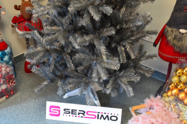 Brad artificial Christmas Deluxe by Sersimo, Silver, argintiu lucios, 220cm - Image 2