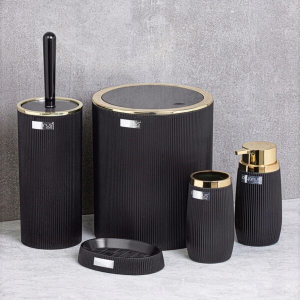 Set de accesorii rotunde pentru baie din plastic, 5 piese, negru - Image 2