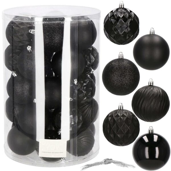 Set globuri de Craciun, 30 bucati, 8cm, 6 modele, negru - Image 2