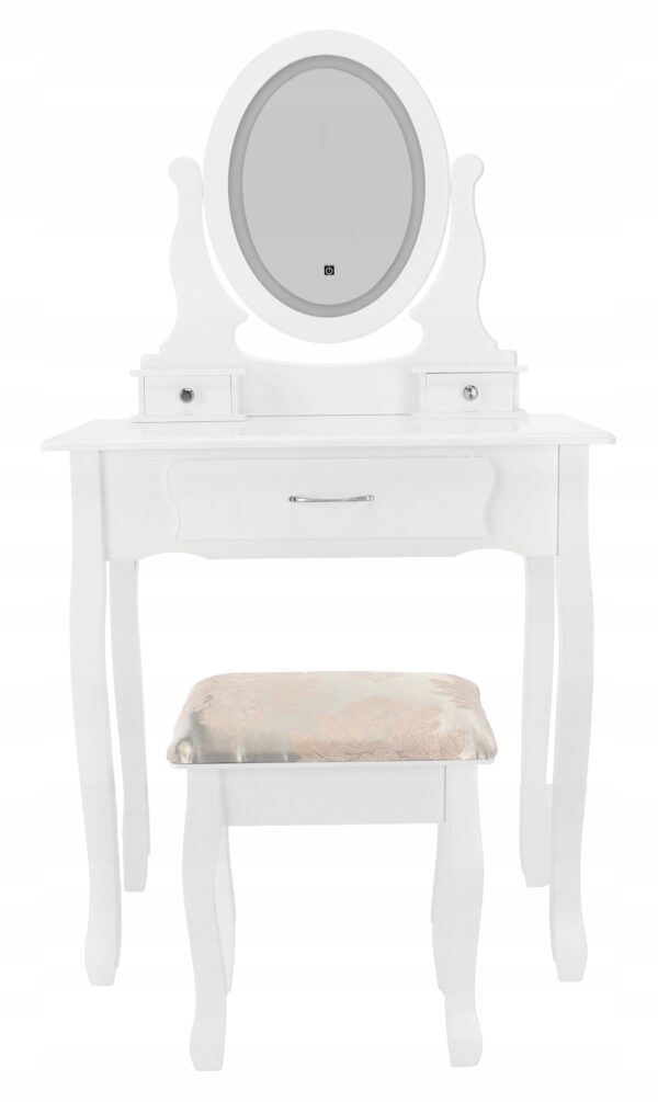 Set Masa de toaleta si machiaj cu taburet Sophia, alba, cu 3 sertare si oglinda, iluminare LED, 71x40x135 cm - Image 3