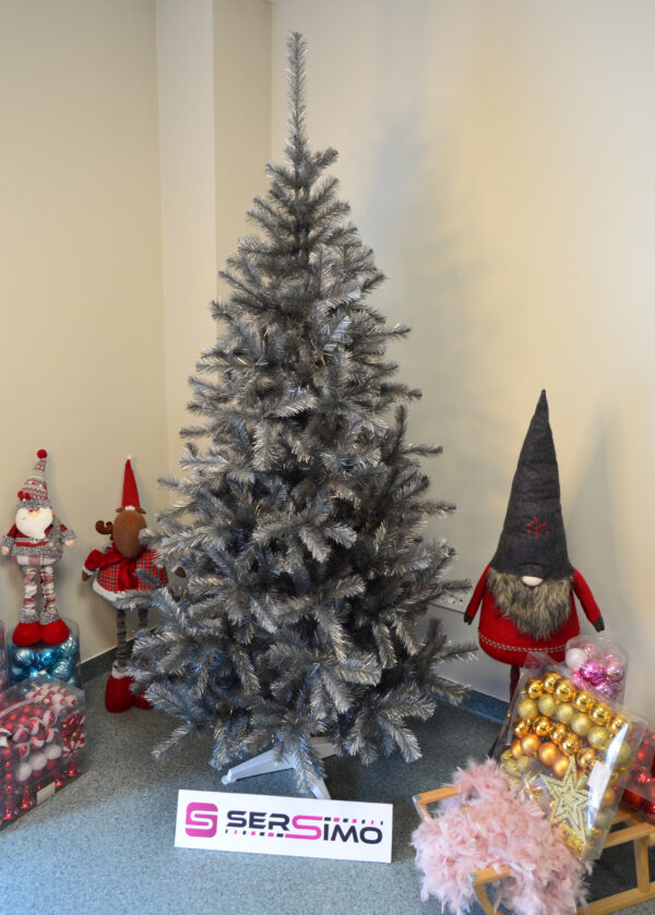 Brad artificial Christmas Deluxe by Sersimo, Silver, argintiu lucios, 220cm - Image 3