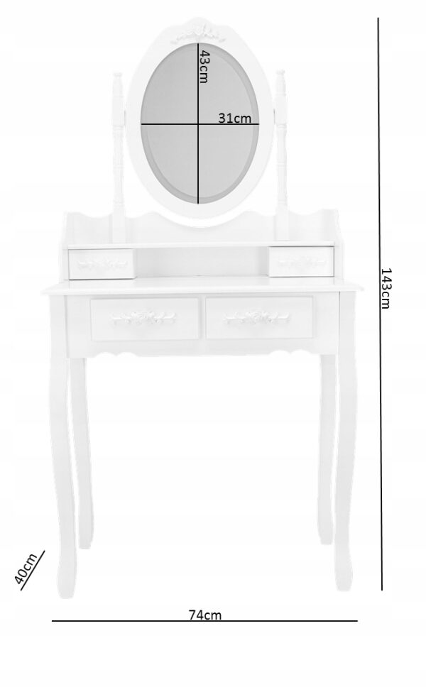 Set Masa de toaleta si machiaj cu taburet Vintage, alba, cu 3 sertare si oglinda, iluminare LED, 74x40x143 cm - Image 3