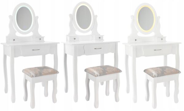 Set Masa de toaleta si machiaj cu taburet Sophia, alba, cu 3 sertare si oglinda, iluminare LED, 71x40x135 cm - Image 4