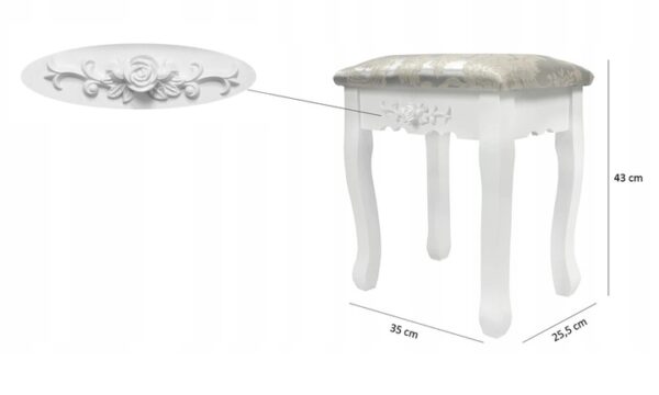 Set Masa de toaleta si machiaj cu taburet Vintage, alba, cu 3 sertare si oglinda, iluminare LED, 74x40x143 cm - Image 5